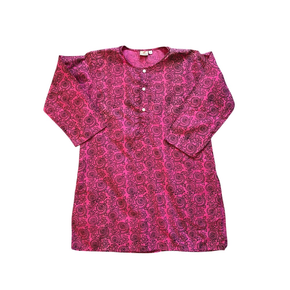 Cottage Product Women's Size 6‎ Tunic Top Pink Black Floral Hand Block India